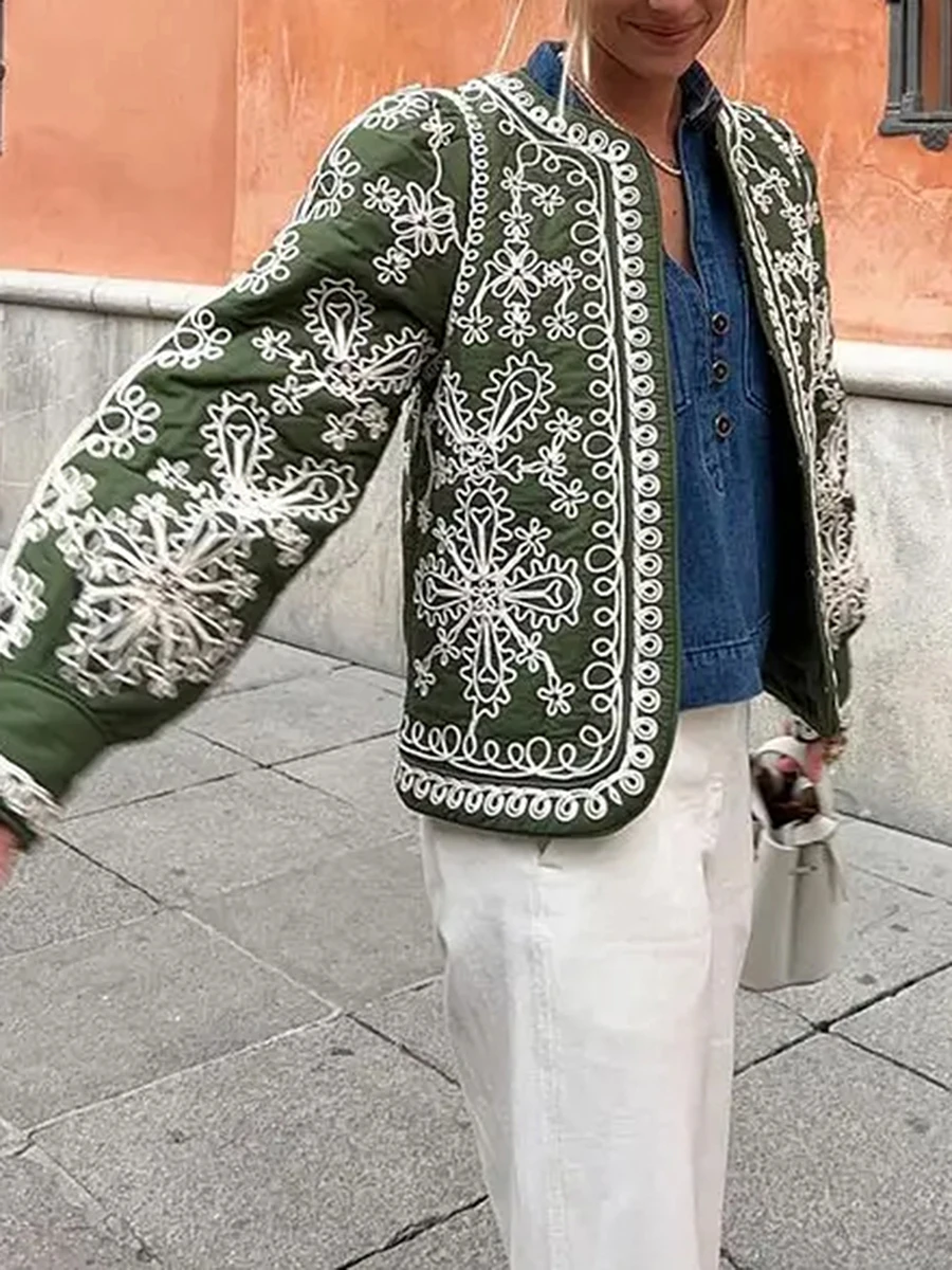 Женская легкая Повседневная куртка с цветочным принтом и длинными рукавами