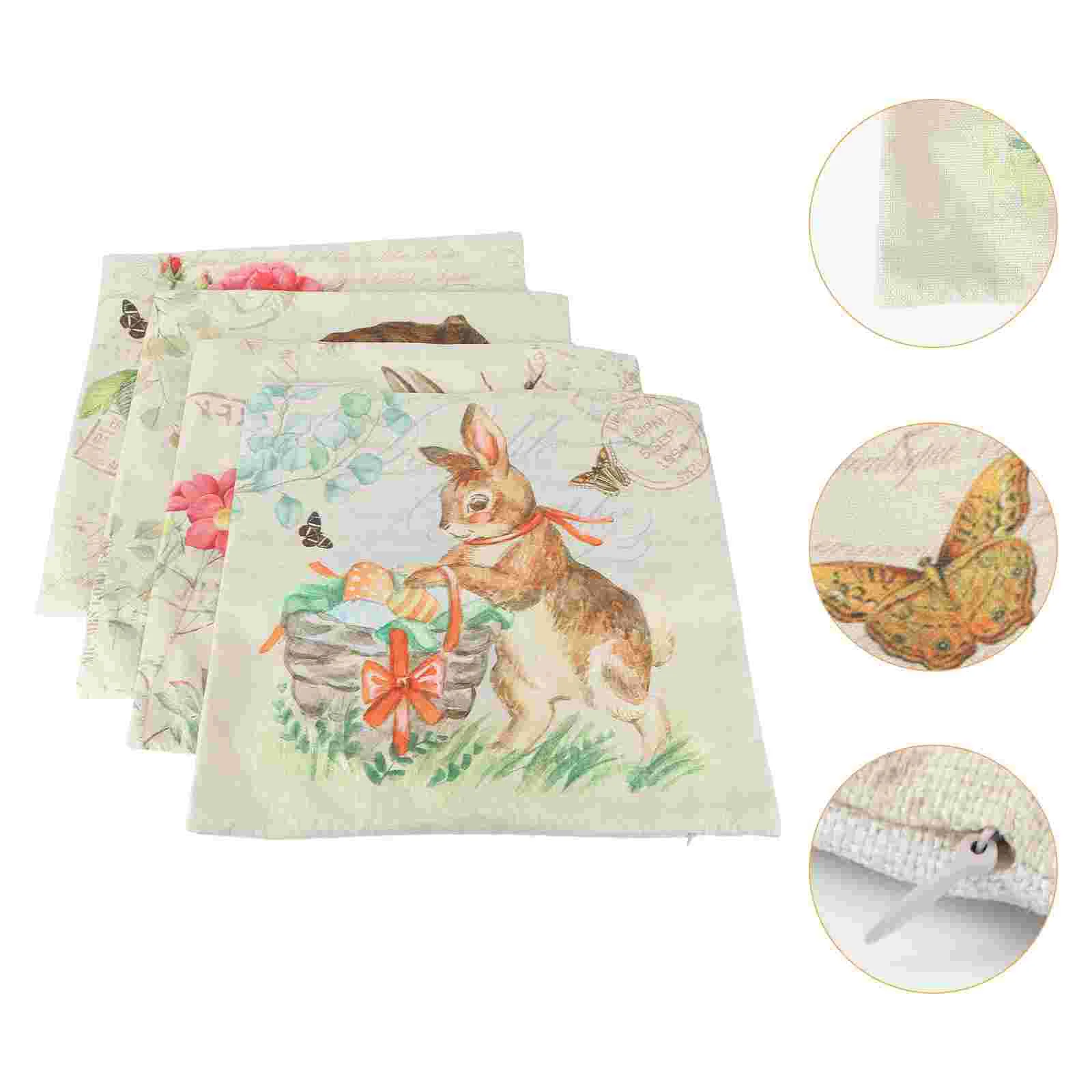 

4pcs Easter Linen Pillowcase Easter Themed Decorative Pillowcase for Home