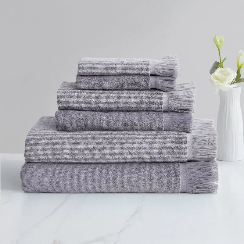 

Luxurious Solid Stripe Cotton Lancaster Piece Bath Towel Collection, Gray.