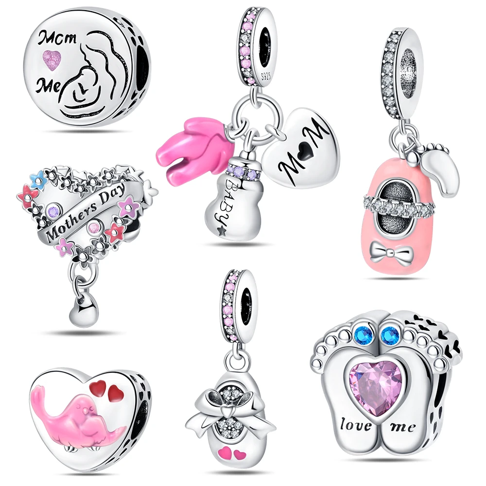 Детские туфли с бантиком из стерлингового серебра 925 пробы бутылочки и висячие