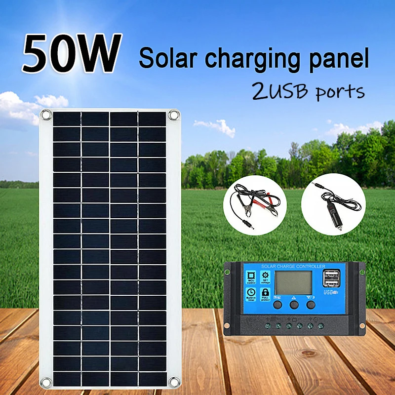 

50W 12V Solar Panel Kit Outdoor Waterproof Complete Solar Panel Battery Ortable Solar Cells Power Charger for RV Camping Charger