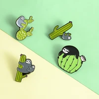 sloth cactus lapel pin enamel brooches funny animal pin for clothes backpack badges cartoon jewelry gift for friends kids