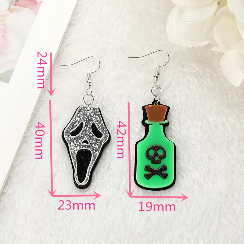 Висячие серьги в виде черепа с плоской задней стороной 1 пара акриловые страшные