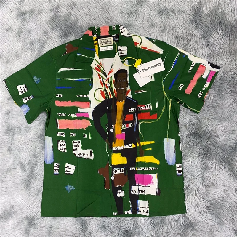 WACKO MARIA Shirt Graffiti Green Hip Hop Men Women 1:1 Oversize Wacko Maria Hawaiian Shirt