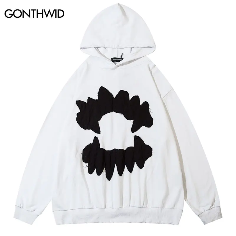 

GONTHWID HipHop Streetwear Hoodie Sweatshirt Washed Vintage Ripped Holes Embroidery Men Oversized Hooded Pullover Retro Harajuku
