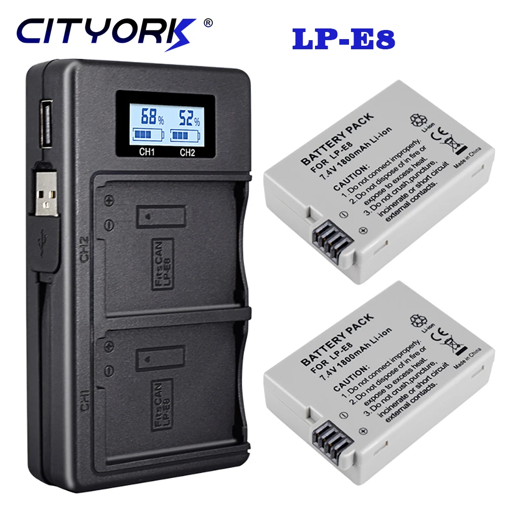 

CITYORK 1800mAh LP-E8 LPE8 lp e8 Battery + LCD Dual Charger for Canon EOS 550D 600D 650D 700D X4 X5 X6i X7i T2i T3i