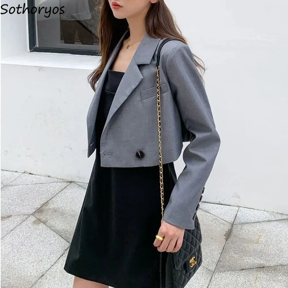 

Cropped Blazers Women Ins Popular Notched Korean Slim Fit Fashion Hit Colors Stylish Suits Chic Tender Solid Straight Outwear OL