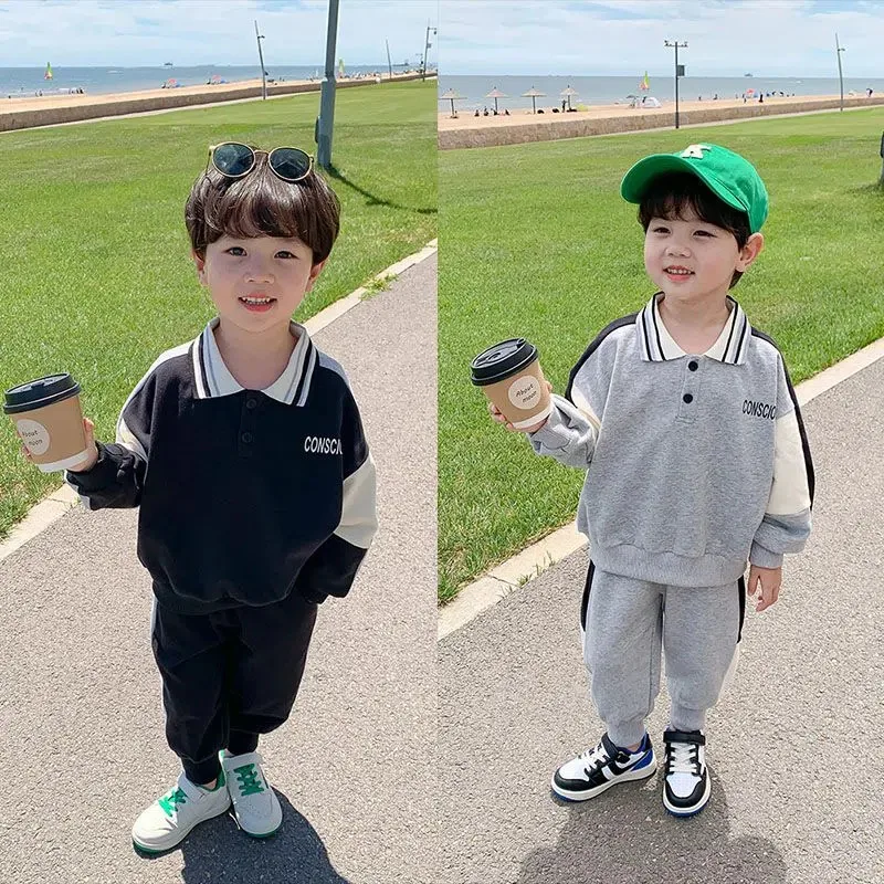 

Детский спортивный костюм для мальчиков, свитшот с контрастным алфавитом и спортивные брюки