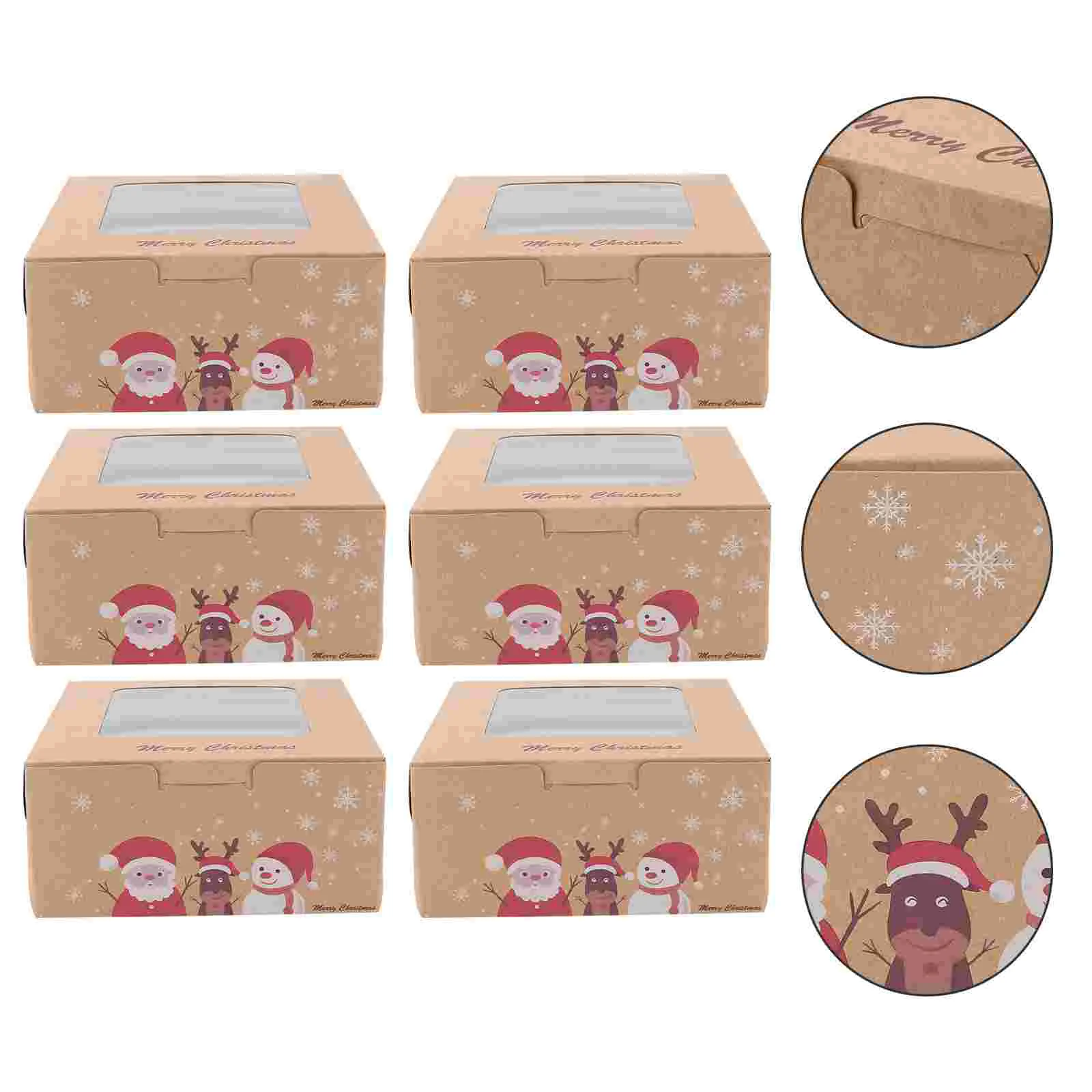 

6Pcs Xmas Windowed Cupcake Boxes Cupcake Container for Party