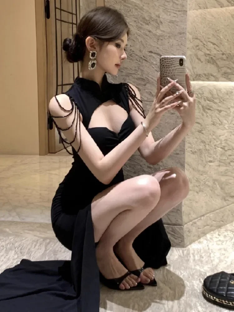 Платье Ezgaga женское с разрезом без рукавов элегантное изящное пикантное платье