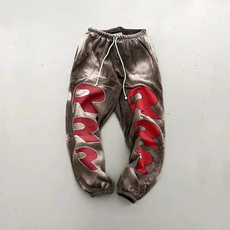 Мужские и женские спортивные брюки с красными буквами в стиле оверсайз