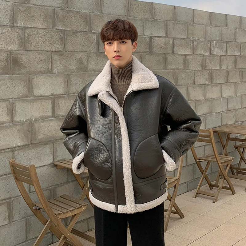 Мужская куртка из искусственного меха однотонная с воротником-стойкой верхняя