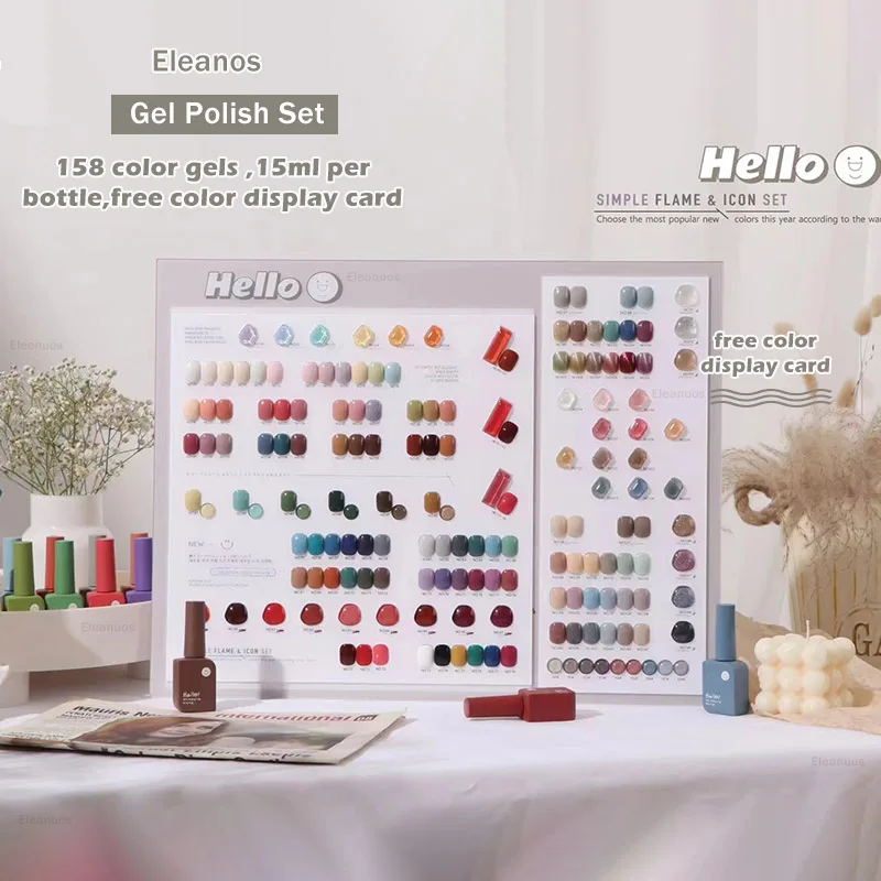 

Eleanos158pcs Sansu Gel Nail Polish Set For Open Nail Salon Manicure Wholesale 15ml Soak Off UV LED Nail Gel Kit With Color Card