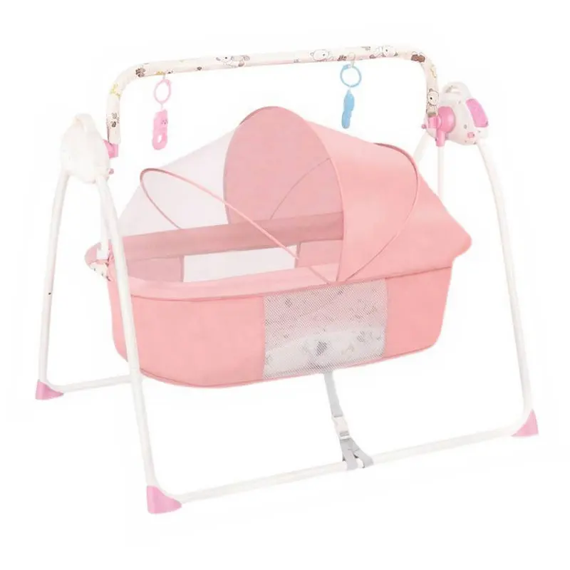 Baby Electric Rocking Cradle with Mosquito Net, Foldable Newborn BB Swing Bed