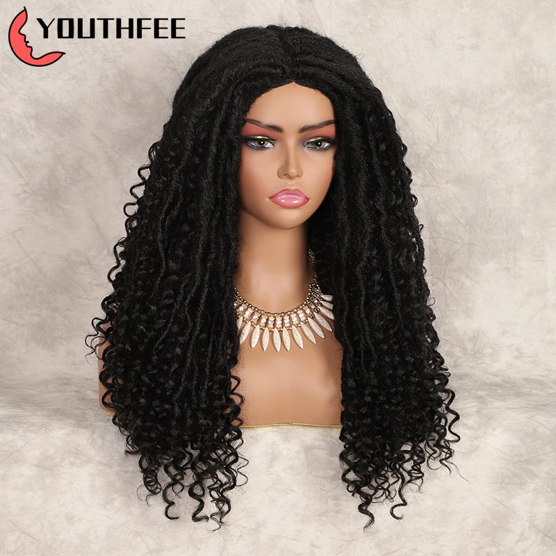 

Youthfee dreadlocks braid lace part synthetic full wigs for black women 24" dreadlocs braided wigs knotless black machine wig