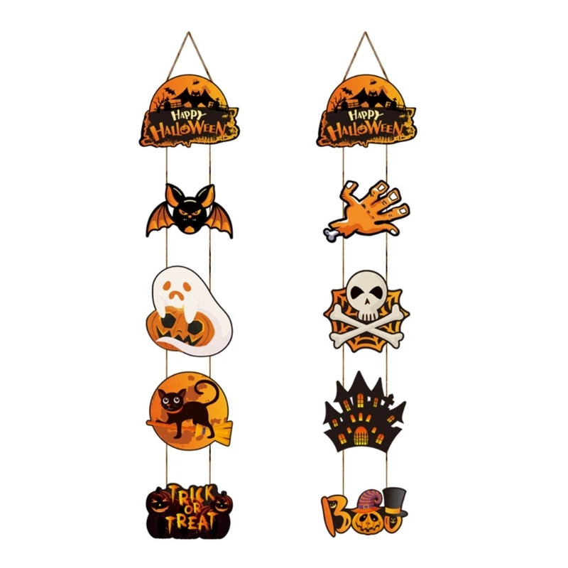 

Halloween Pumpkins Skull Door Trick Or Treat Party Hanging Sign Skeleton