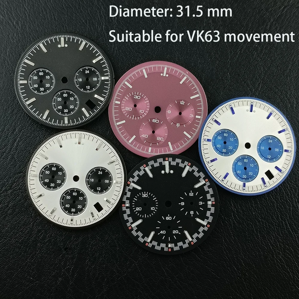 

VK63 Chronograph Watch dial 32.5mm VK63 dial green luminous panda dial fit VK63 quartz movement
