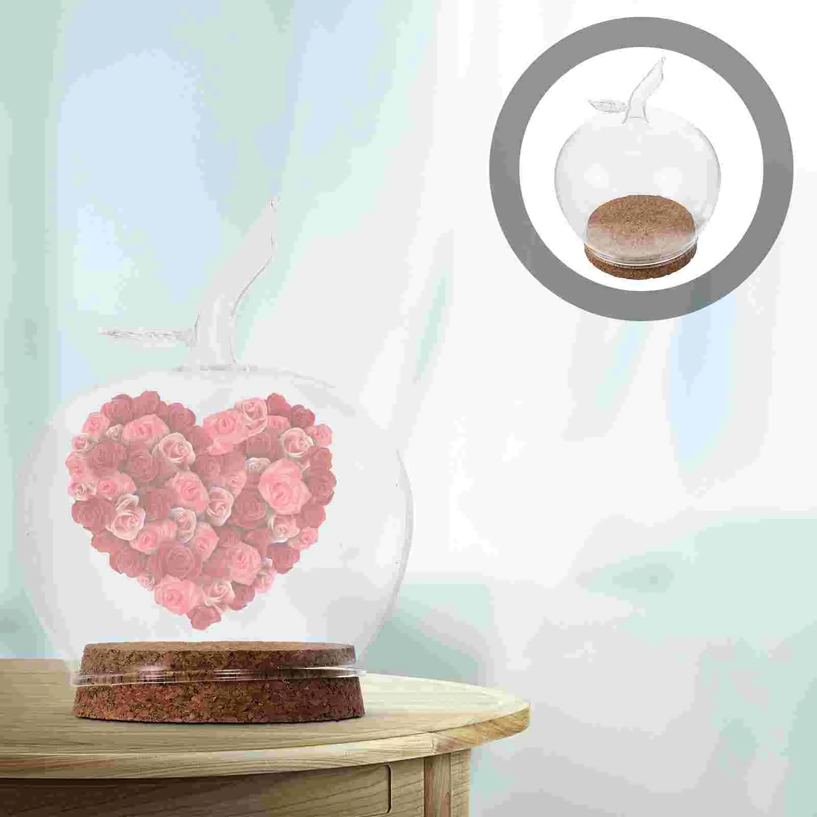 

Apple Shaped Microlandscape Cover with Wooden Base Immortal Flower Cover