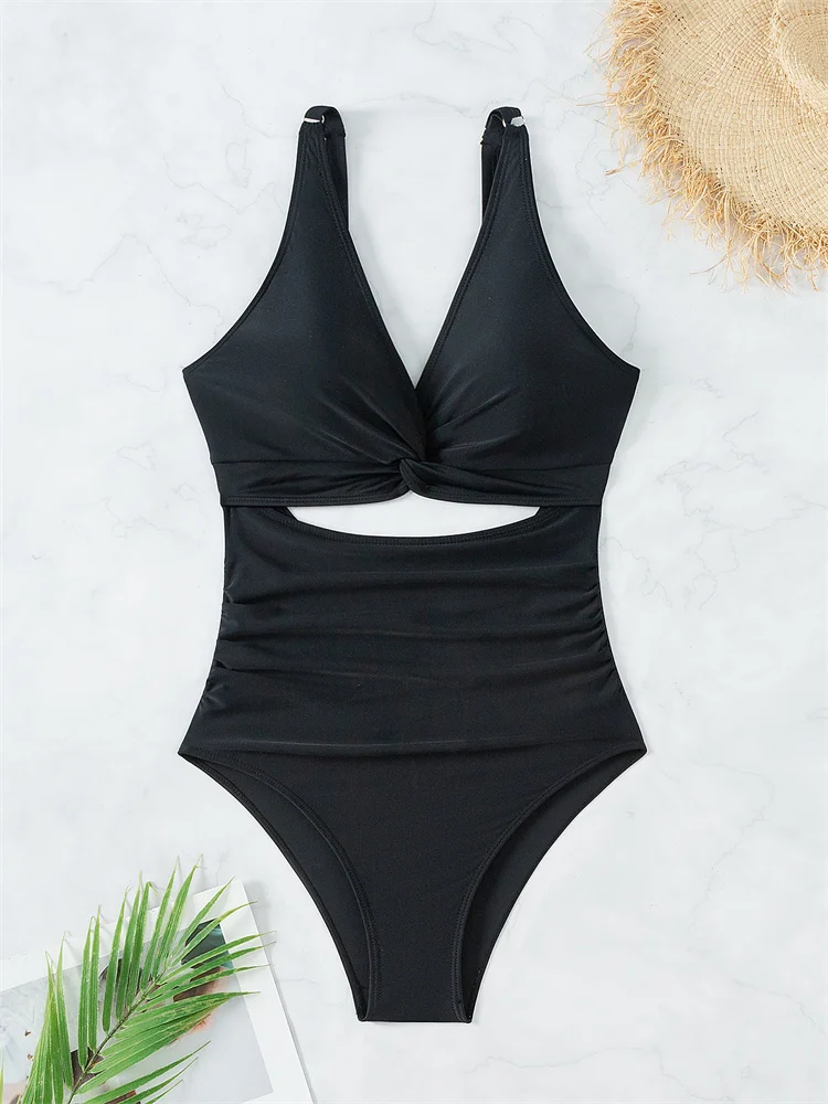 Цельный купальник новинка 2024 женский с вырезами сексуальный однотонный Монокини