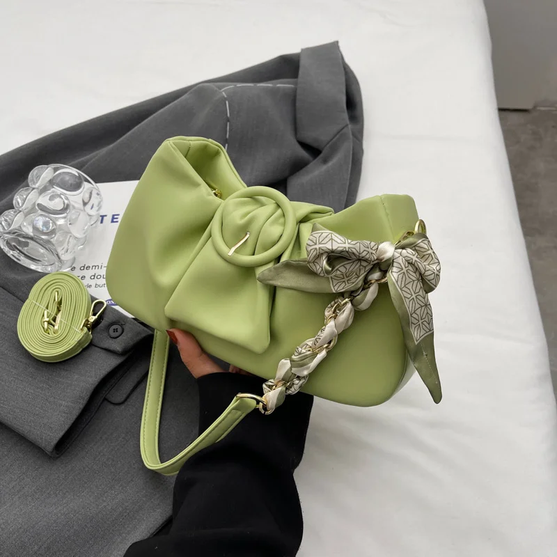Summer Clouds Underarm Bag Texture PU One Shoulder Bag Fresh Avocado Color Fashion Pleated Bag