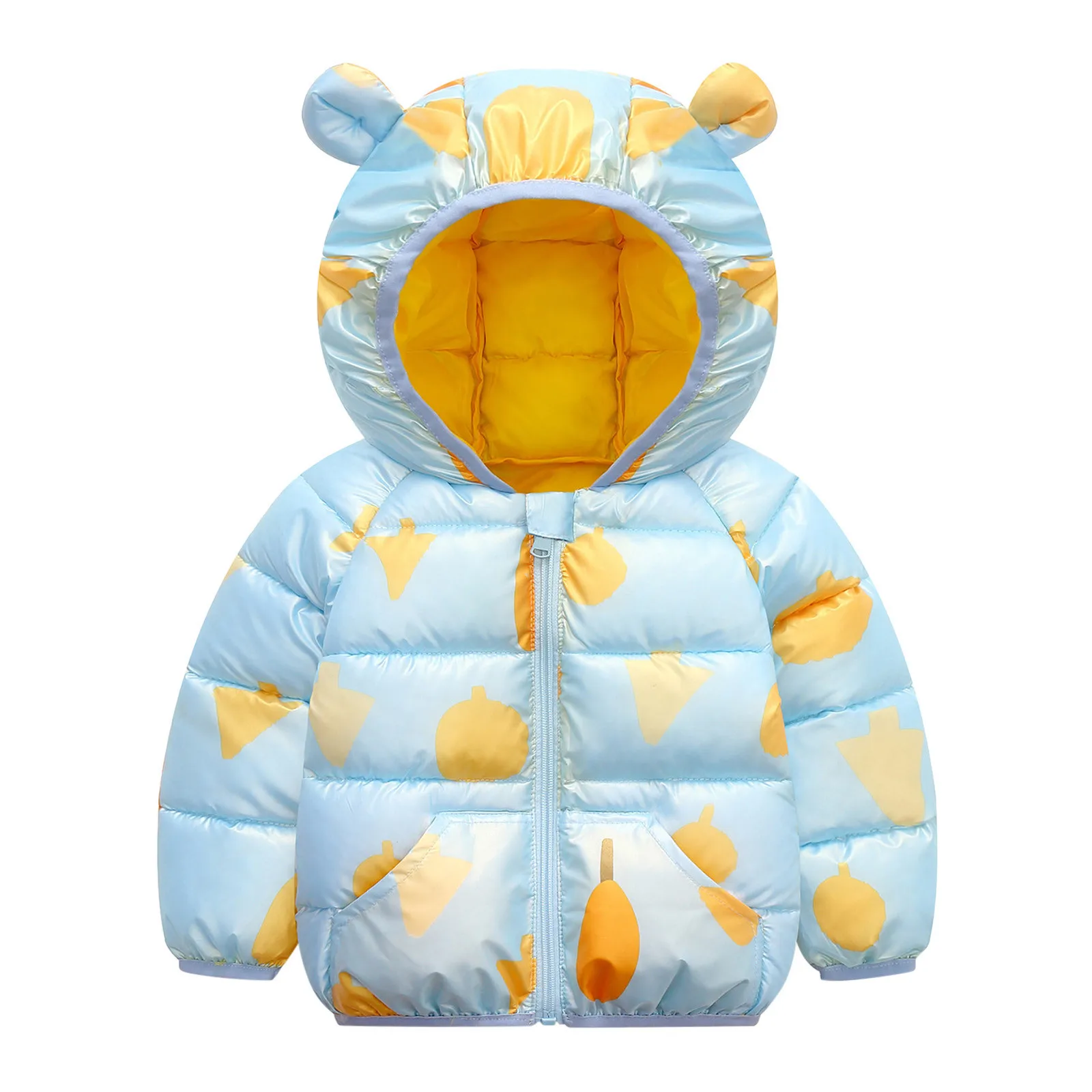 

Зимняя ветрозащитная теплая куртка с капюшоном и принтом «медвежьи ушки»