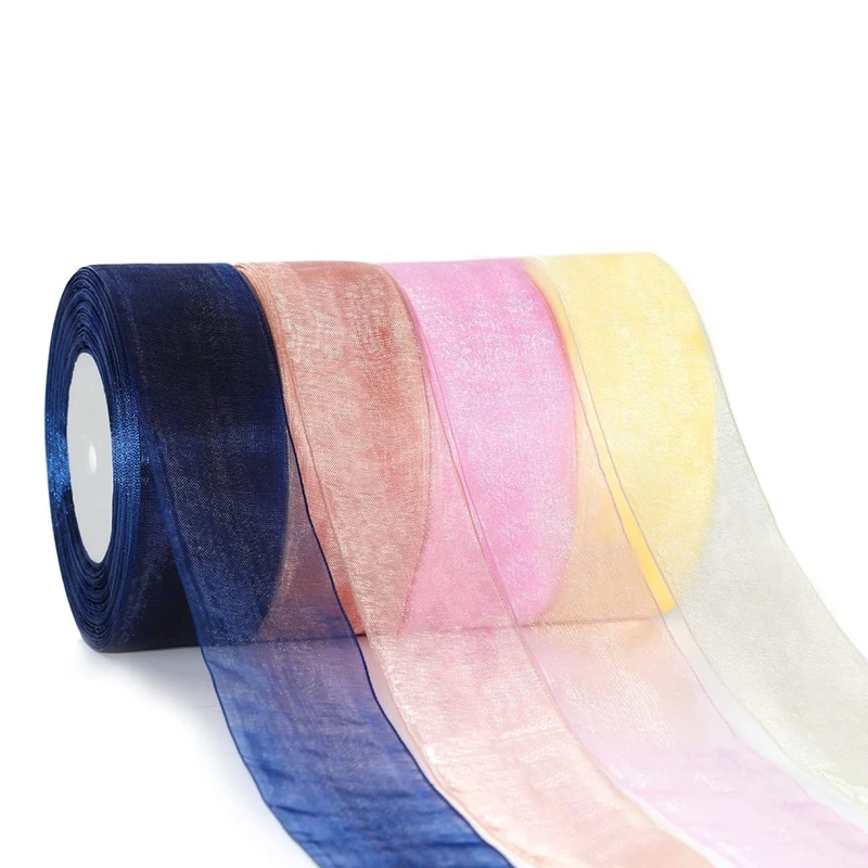 

4 Rolls Sheer Chiffon Ribbon Organza Satin Ribbon For Gift Wrapping,Valentine's Day, Birthday ,Bouquet Garland 4Cm