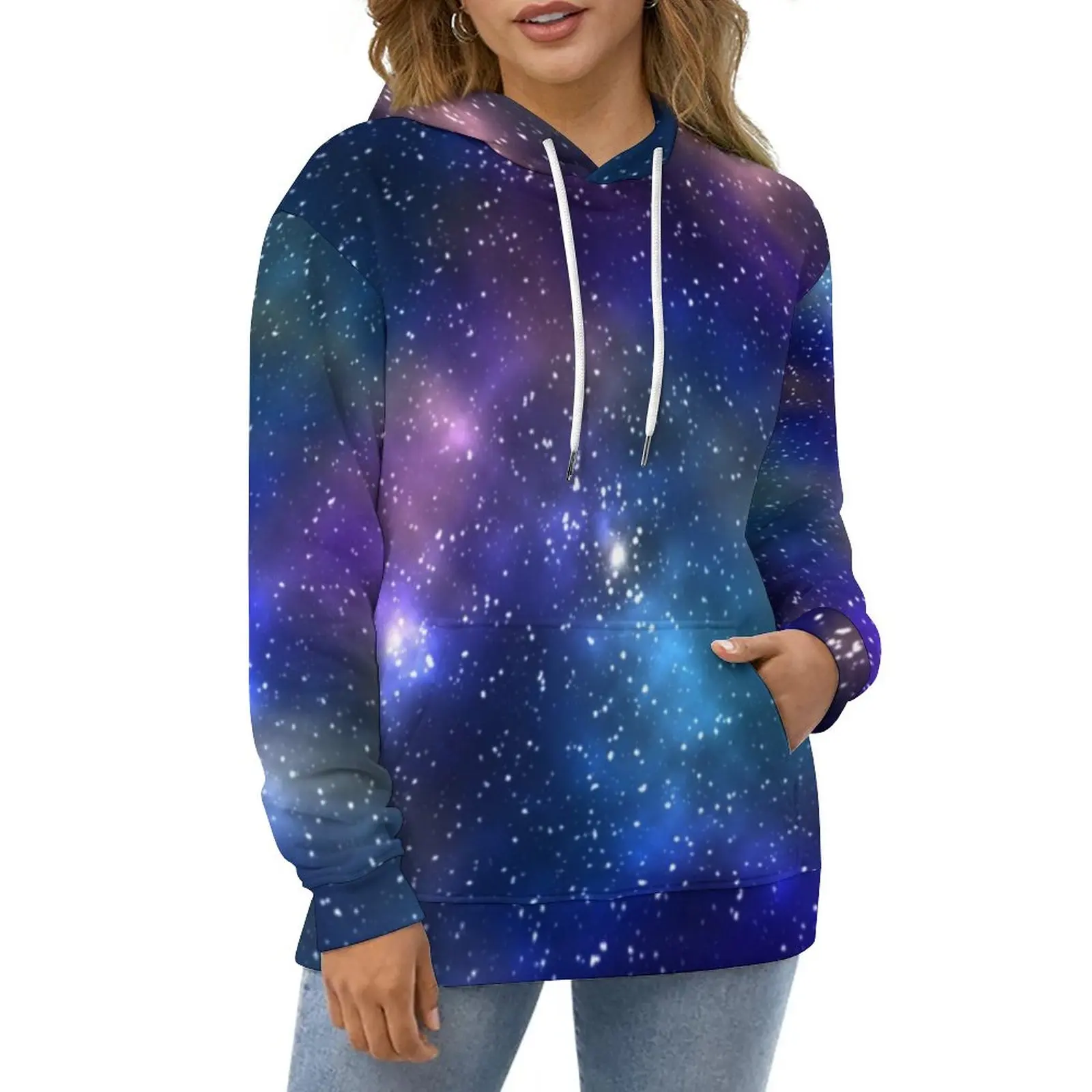 

Galaxy Starry Print Casual Hoodies Moon Space Sky Pretty Loose Hoodie Long Sleeve Fashion Oversized Clothing Birthday Present