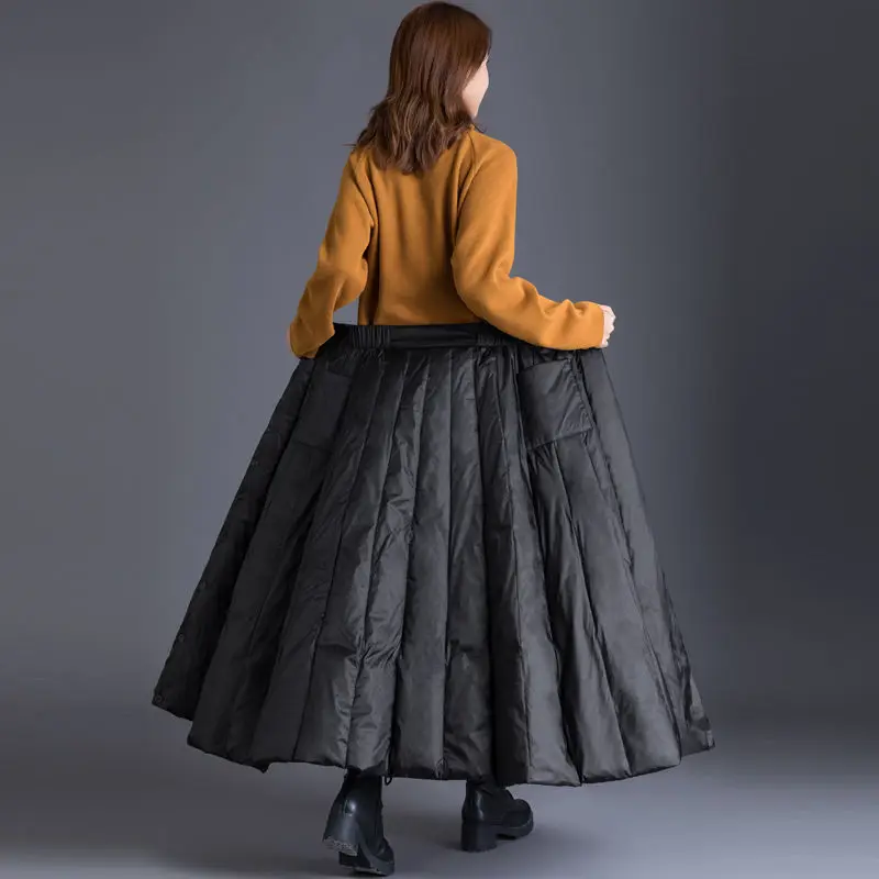 Duck Down Plus Size Winter Maxi Skirts Womens Black Vintage 2022 High Waist Clothes Casual Loose Quilt Long for Women 3XL | Женская