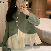 koijizayoi ruffled women patchwork blazer ol chic korean fashion elegant coat single breasted crop blazers dropship ropa mujer