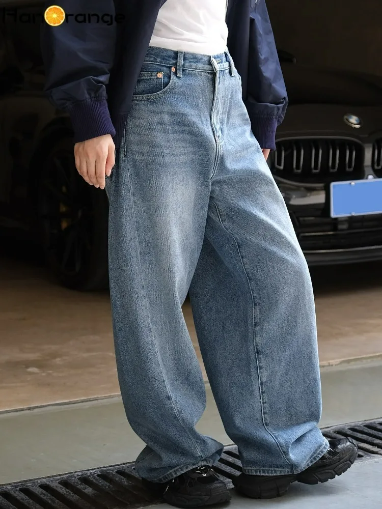 HanOrange 2024 осенние широкие изогнутые джинсы женские свободные повседневные