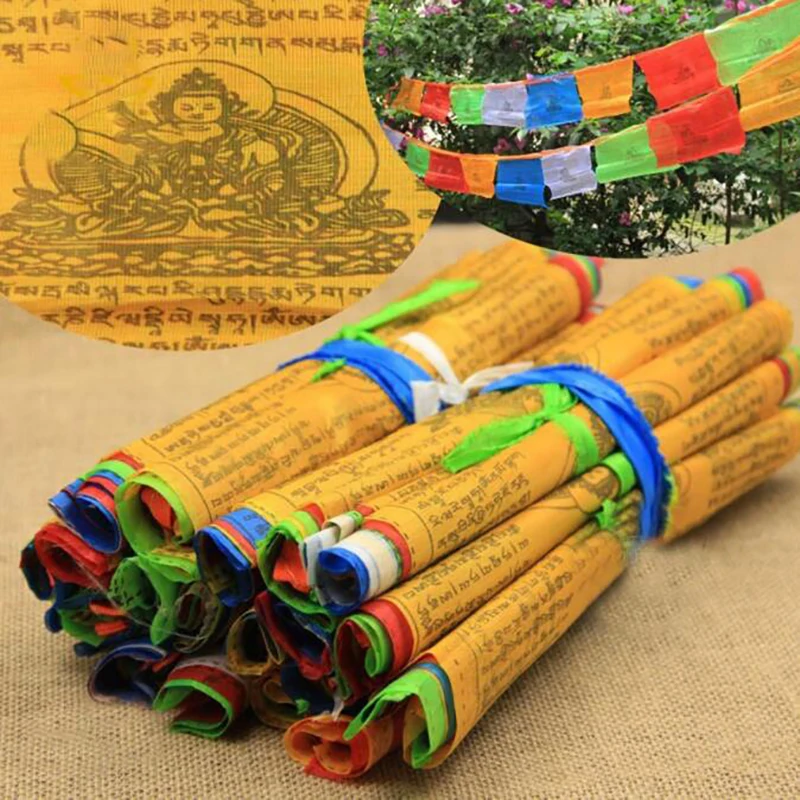 Religious Flags Tibetan Buddhist Supplies Colour Print Prayer Flag Tibet Banner Garden Flags 5M 20 Sheets