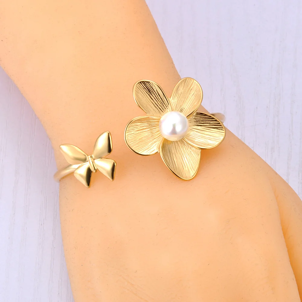 Женский Жемчужный Браслет Lokaer Открытая Нержавеющая Сталь 316L С 18-каратным