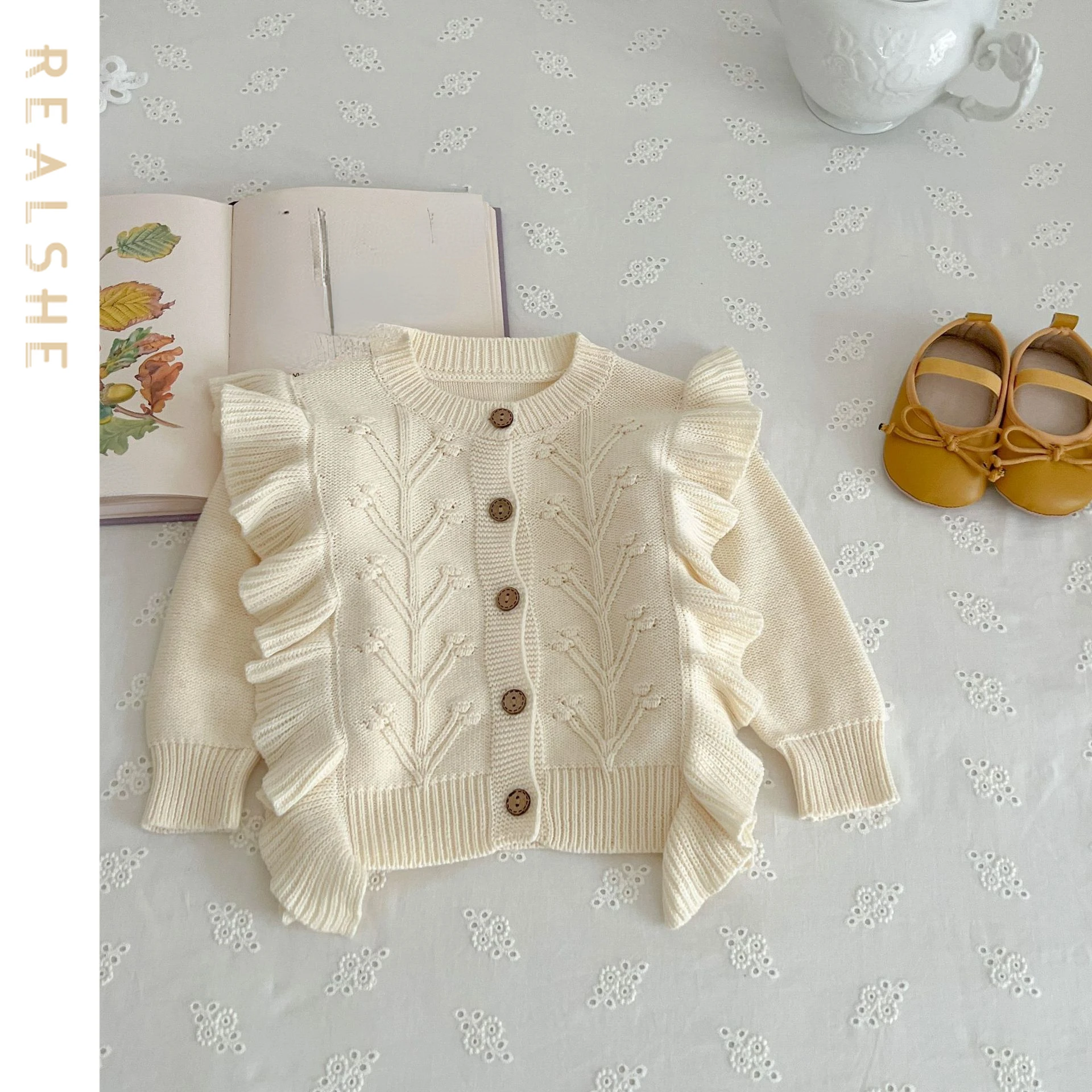 

Girls Sweaters Autumn Winter Knitted Cardigan Sweater for Girls Solid Ruffles Floral Kids Clothes Children Clothing