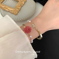 vintage pearl butterfly charm bracelet for women jewelry simple retro adjustable french romantic women bracelet gift supplies