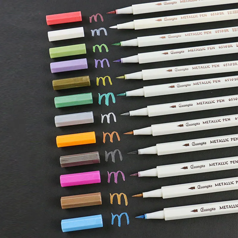 Metal Pearlescent Pen Soft Hair Pen Hard Head Pen Waterborne Paint Pen Diy Hand Account Pen  Black Card Album Pen