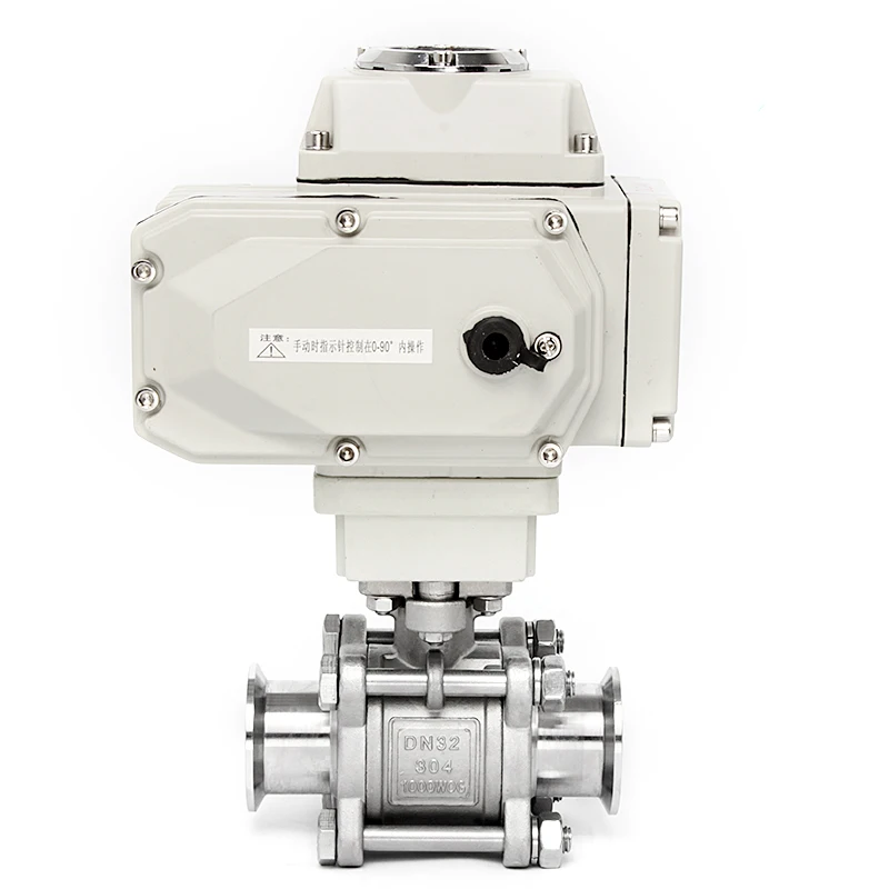 

DN25 зажим из нержавеющей стали 50,5 мм 304 МПа моторизованный Электрический трехкомпонентный зажимный шаровой клапан