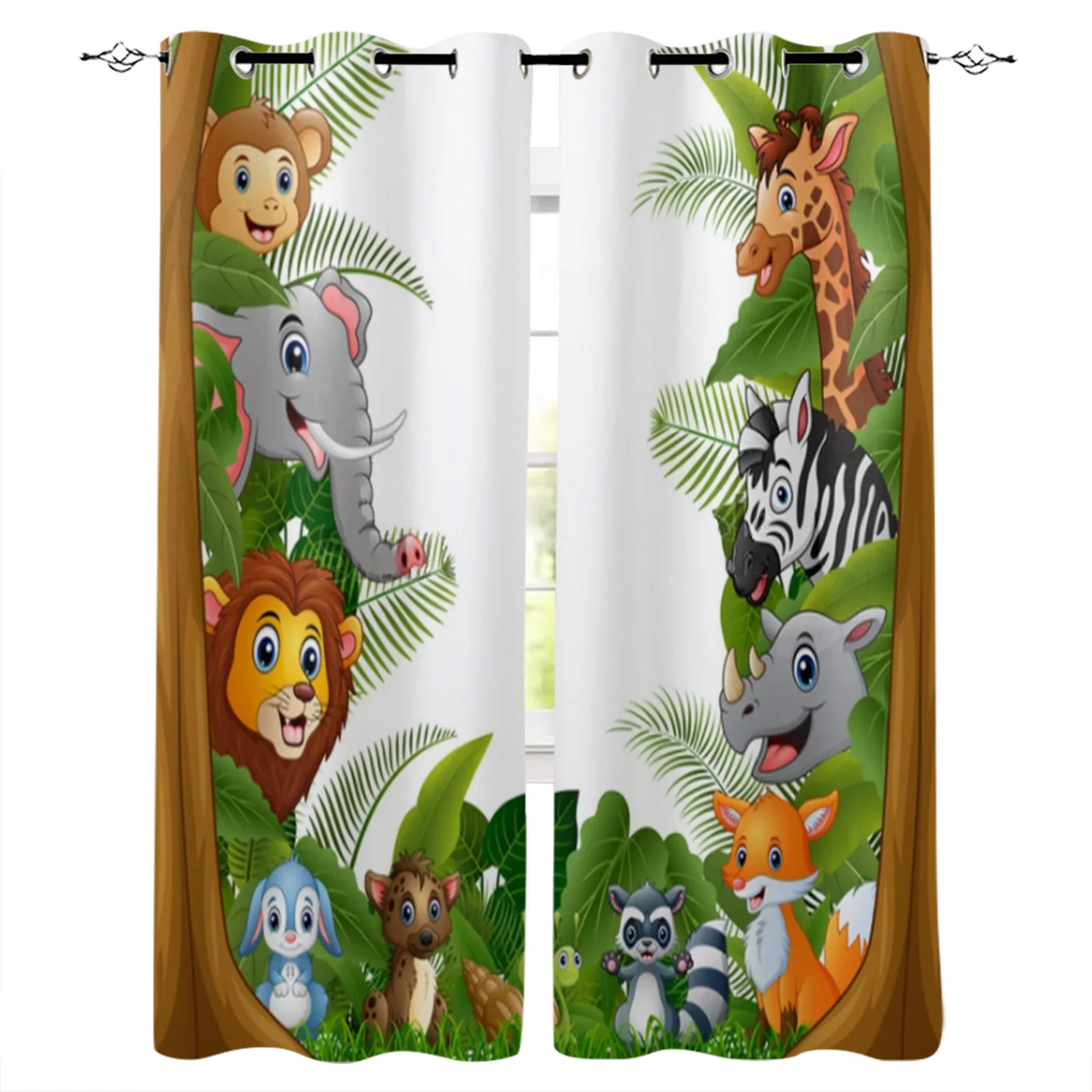 

Jungle Cartoon Animal Elephant Monkey Windows Curtains for Living Room Child Bedroom Window Treatment Blinds Kitchen Curtains