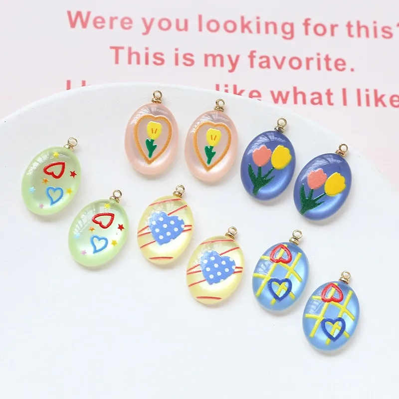 

New style 50pcs/lot color pattern print geometry ovals shape resin charms with hanger diy jewelry earring/garment accessory