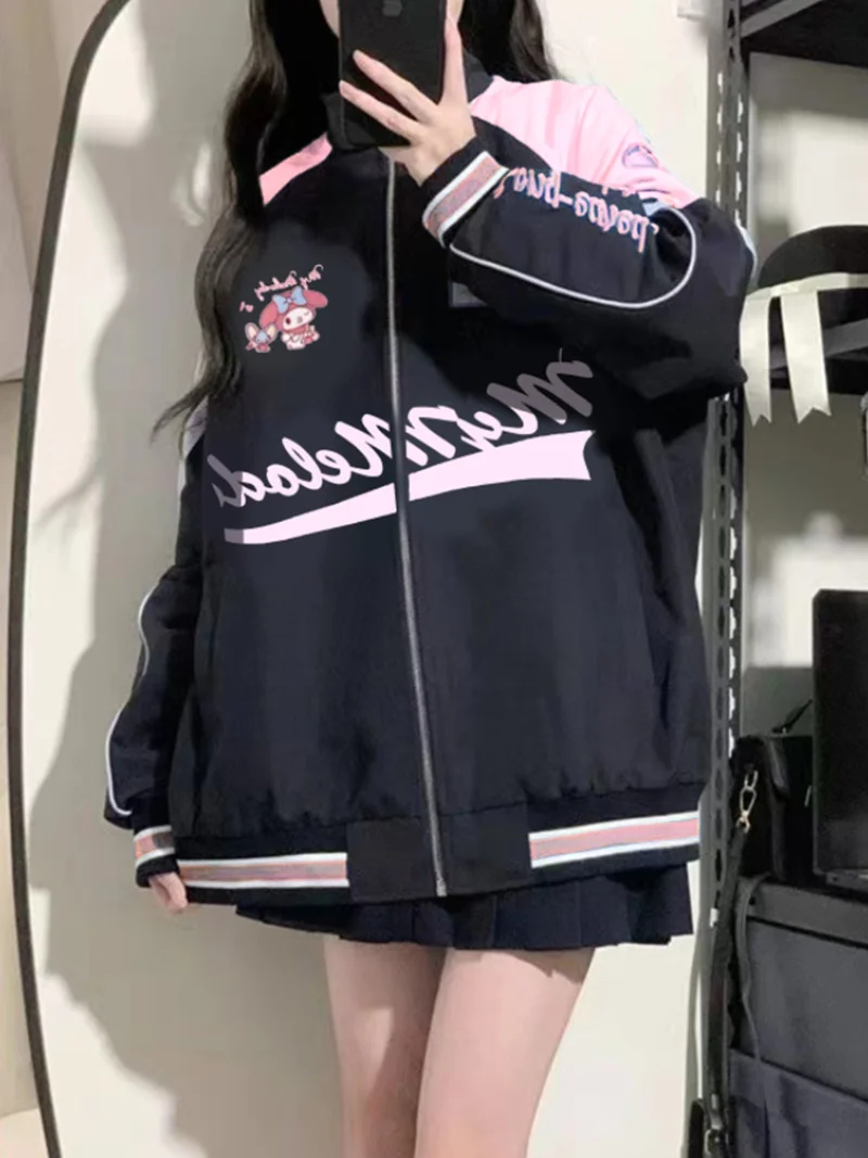 

Kawaii Sanrio My Melody Cinnamoroll Biker Punching Cartoon Female Winter Loose Jacket Warm Windproof Jacket Clothe Children Gift