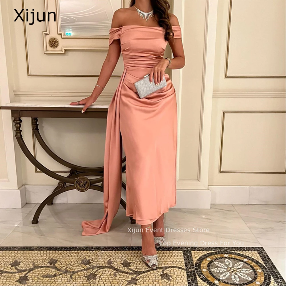 Женское короткое вечернее платье Xijun розовое с открытыми плечами и рукавами из