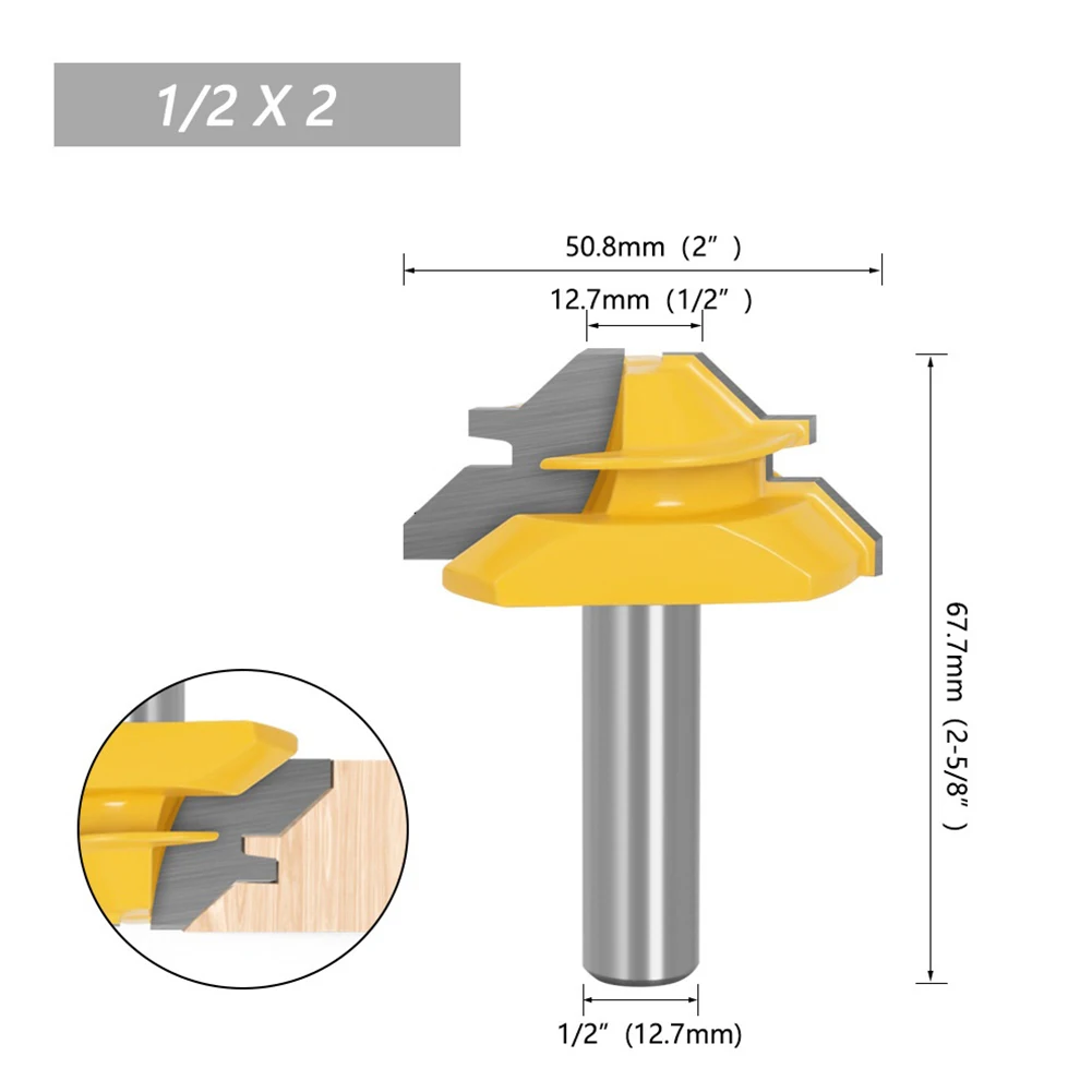 

3Pcs 1/2" Shank Router Bit 45Degree Lock Miter Router Bit Woodworking Groove Chisel Milling Line Cutter Woodworking Milling Tool