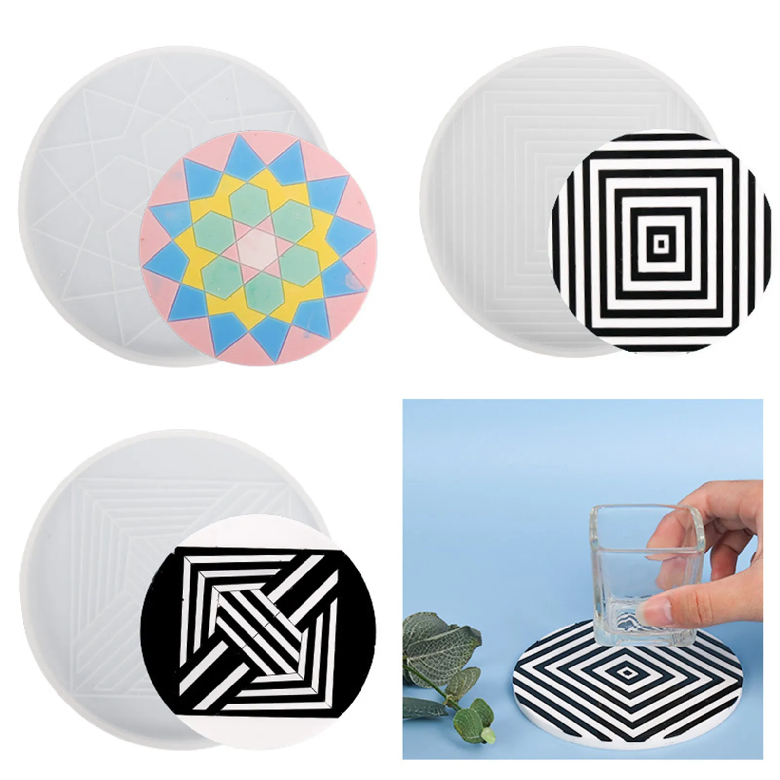 

Round Resin Coaster Molds 3D Coaster Silicone Mold For Epoxy Resin Making Cold/Hot Beverage Cups Mat Wear-Resistant Coaster Mold