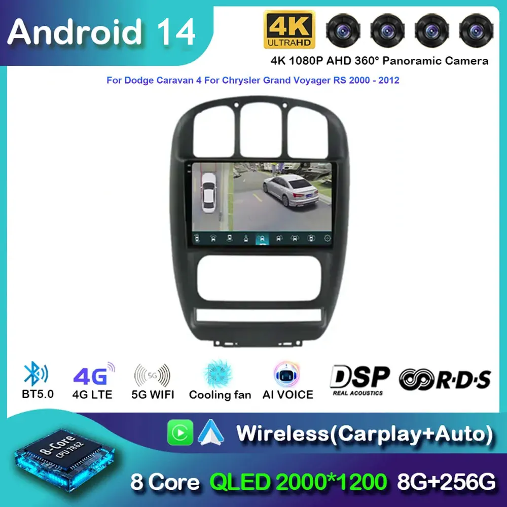 Для Dodge Caravan 4 для Chrysler Grand Voyager RS 2000-2012 Android 14 Автомобильный радиоприемник Стерео