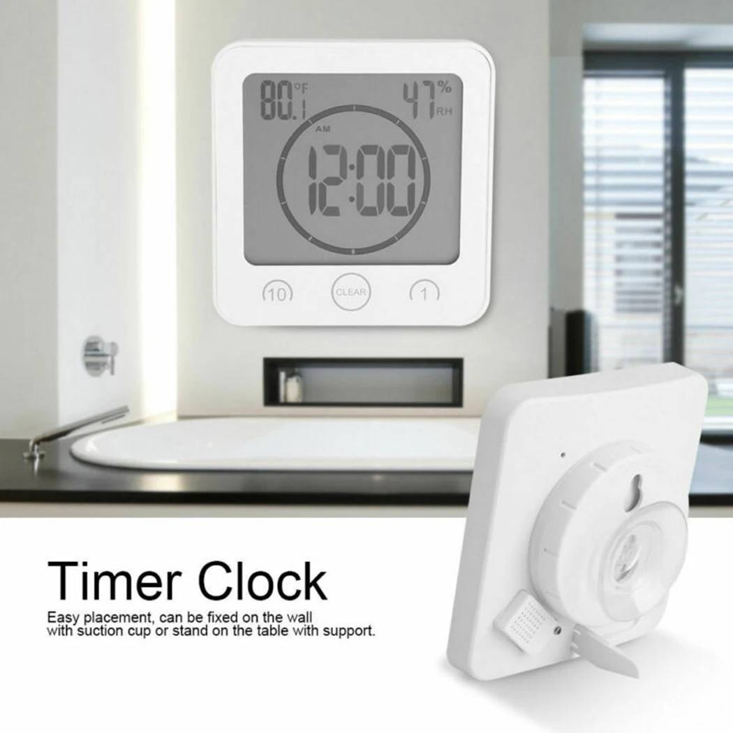 

Instruction Manual Digital Clock Bathroom Kitchen Countdown Timer Alarm Humidity Display WHITE With Touch Buttons