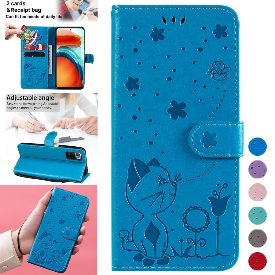 

Wallet Leather Cat Bee Anti-fall Case For Xiaomi Redmi 10 10A 10C 9 9A 9C 9T 8 8A Note 11 Pro 10 Pro 9 8 7 Mi Poco X3 X4 Pro 11T