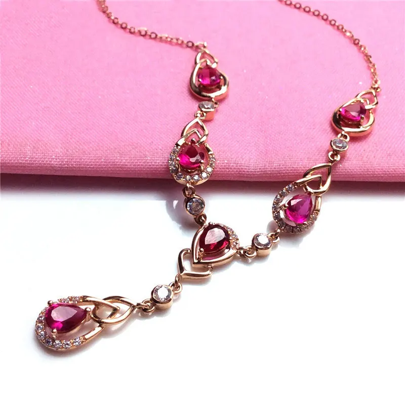 

Женское Ожерелье с красными камнями, роскошное ожерелье из розового золота 585 пробы в русском стиле