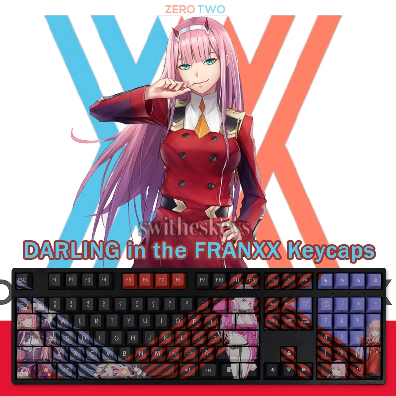 

108 Keys DARLING in the FRANXX Zero Two Keycaps Cherry Profile Anime Keycap PBT Sublimation Mechanical Keyboard Keycap 61 108