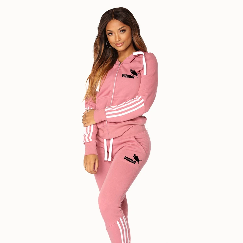 2023 Spring Women's Sports Suit Hooded Zipper Sweatshirt Suit Women's 2-piece Set Printed Hoodie + Pants Tracksuit