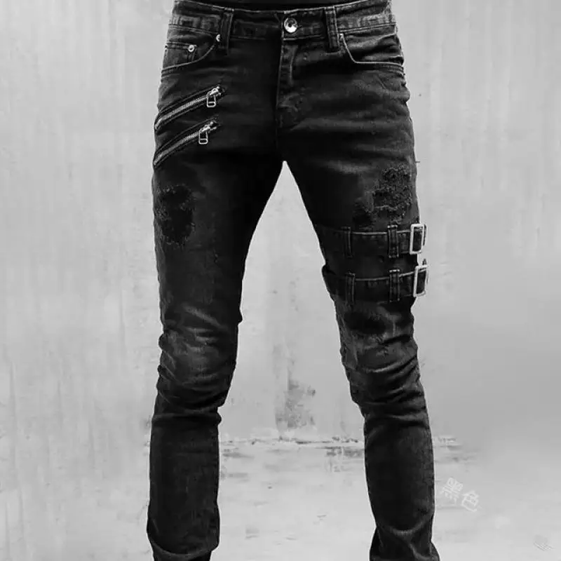 Men's Streetwear Skinny Cacual Designer Long Denim Pants Trousers Straight Jeans Fashion Streetwear Men Middle waist Jeans