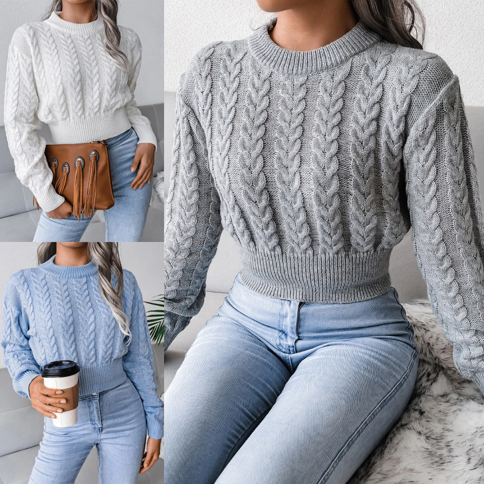 

2023 Knitted Sweater Womens Winter Warm Long Sleeve Jumper Top Ladies Fashion New O-neck Knitted Pullover Sweatershirt For Women